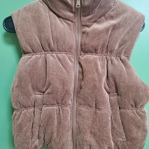 Love Tree Womens Corduroy Vest Puffer- Brown